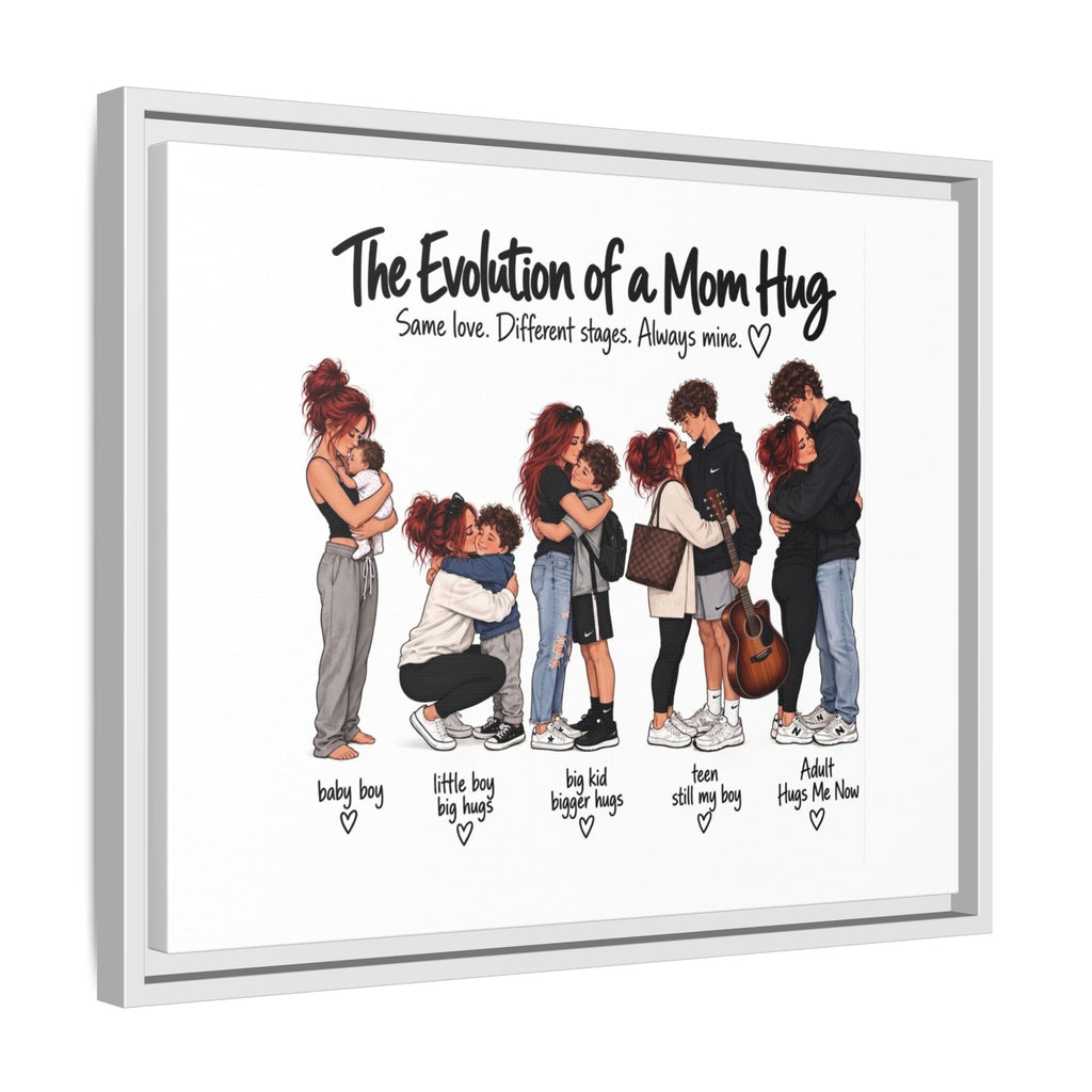 Framed Canvas Wall Art - "The Evolution of a Mom Hug Boy" Family Illustration