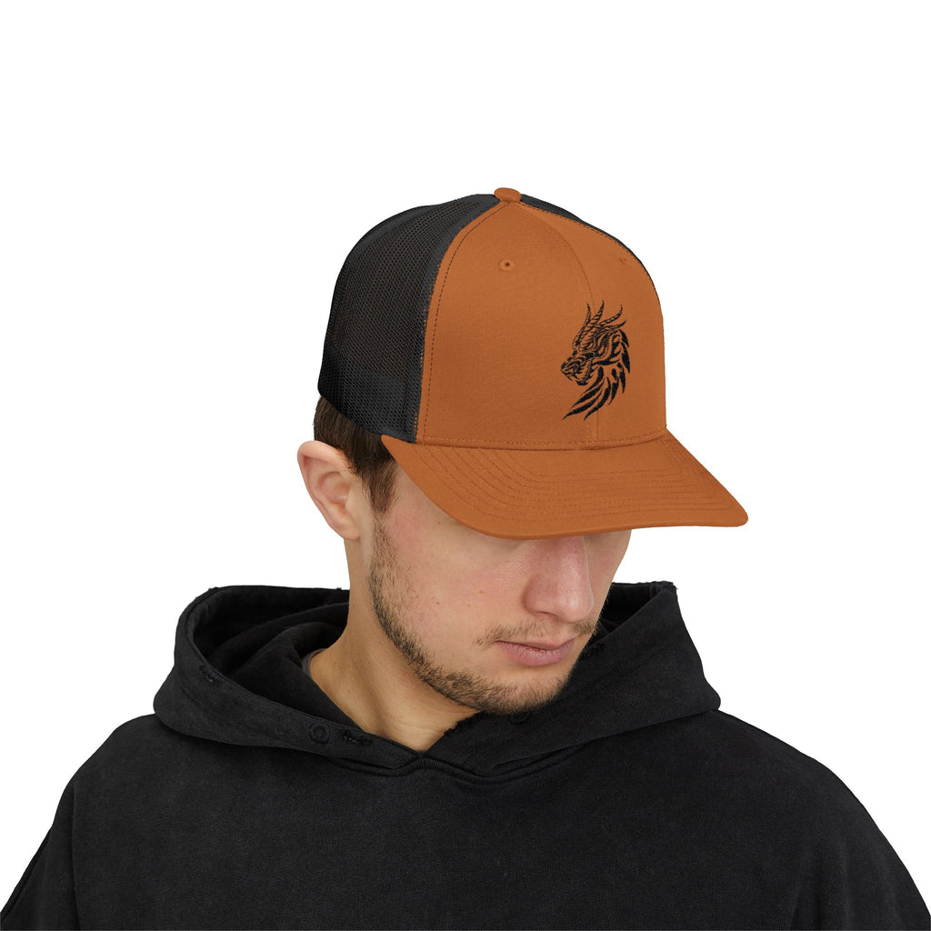 Trucker Cap — Black Tribal Dragon Snapback
