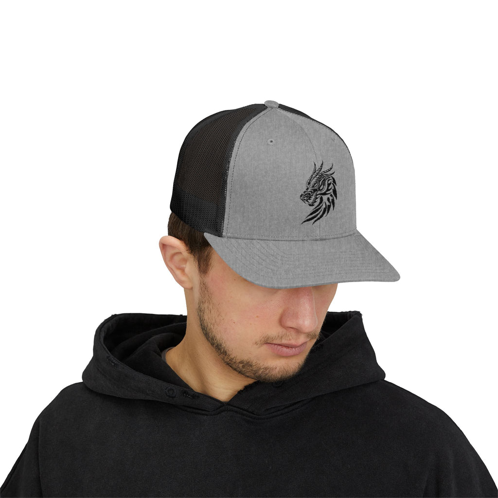 Trucker Cap — Black Tribal Dragon Snapback