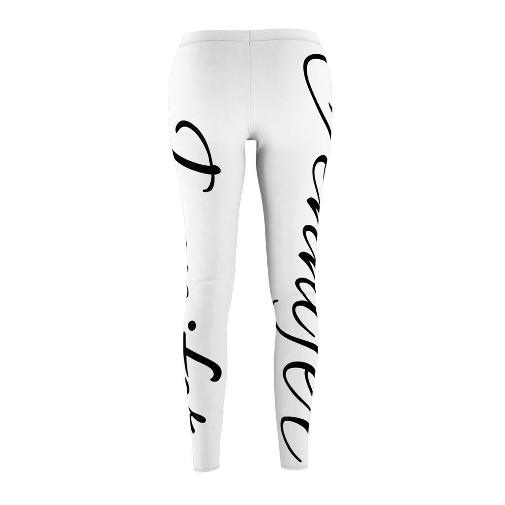 Script Name White Leggings — Stylish Calligraphy 'Savage' All-Over Print Leggings