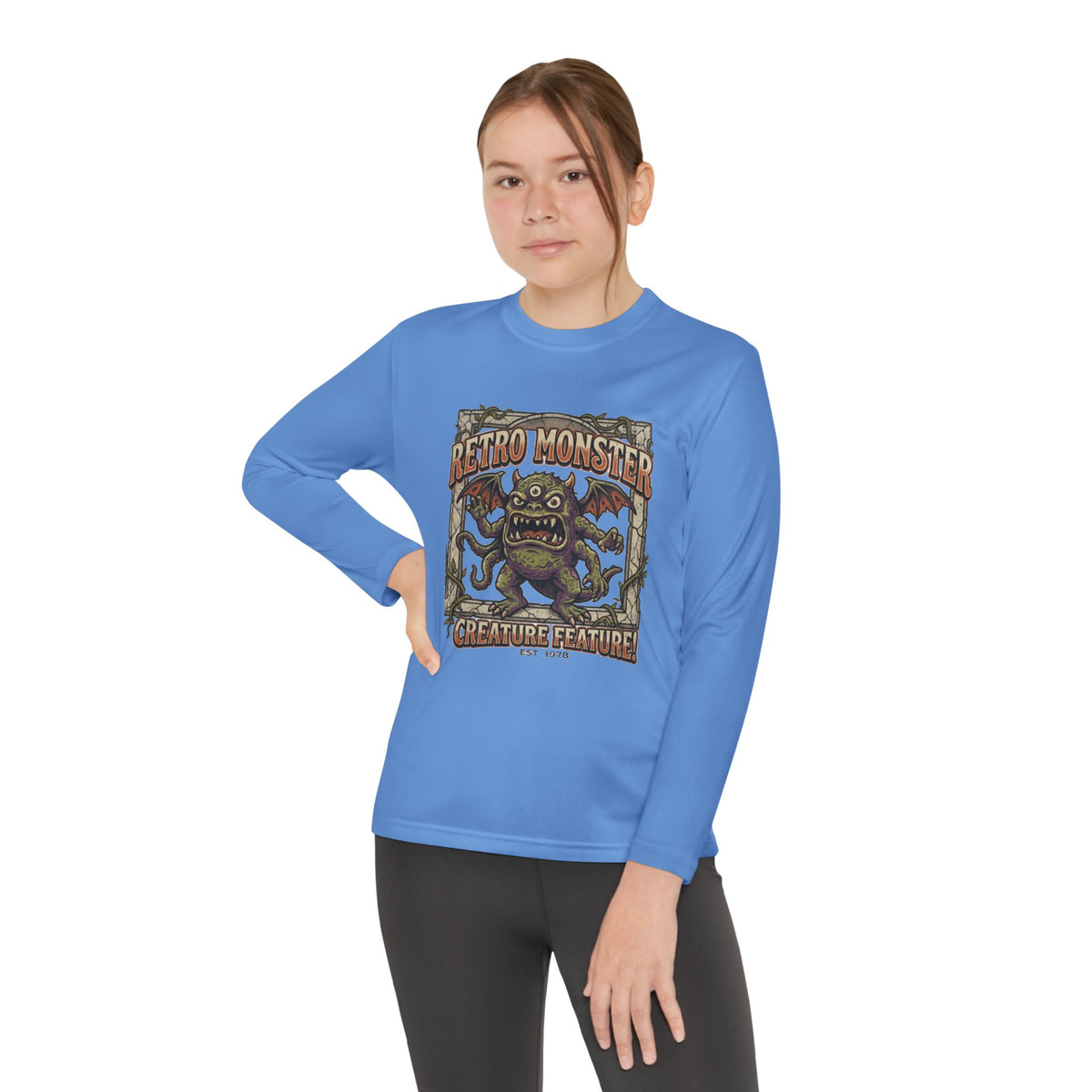 Youth Long Sleeve Tee — Retro Monster "Creature Feature" Graphic