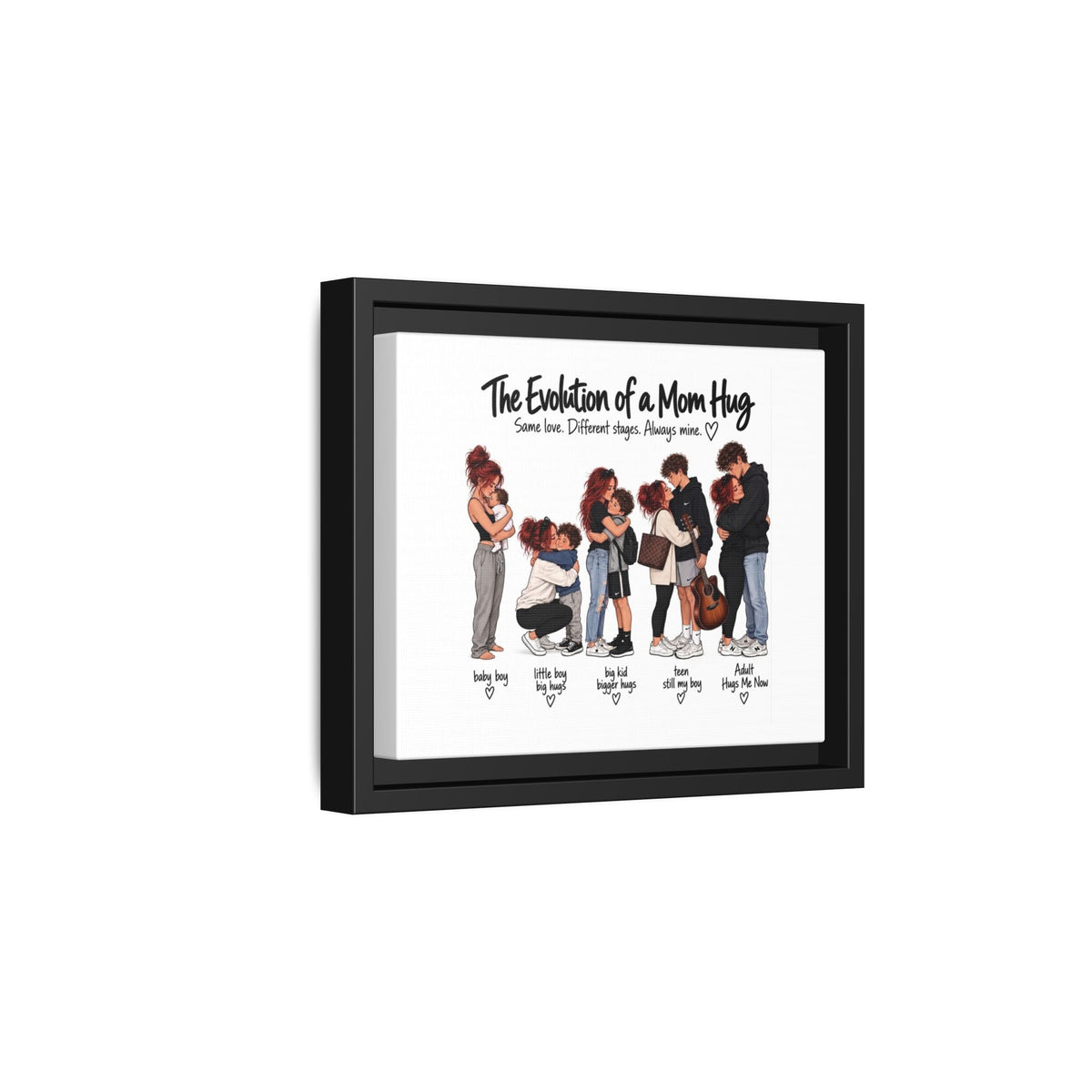 Framed Canvas Wall Art - "The Evolution of a Mom Hug Boy" Family Illustration