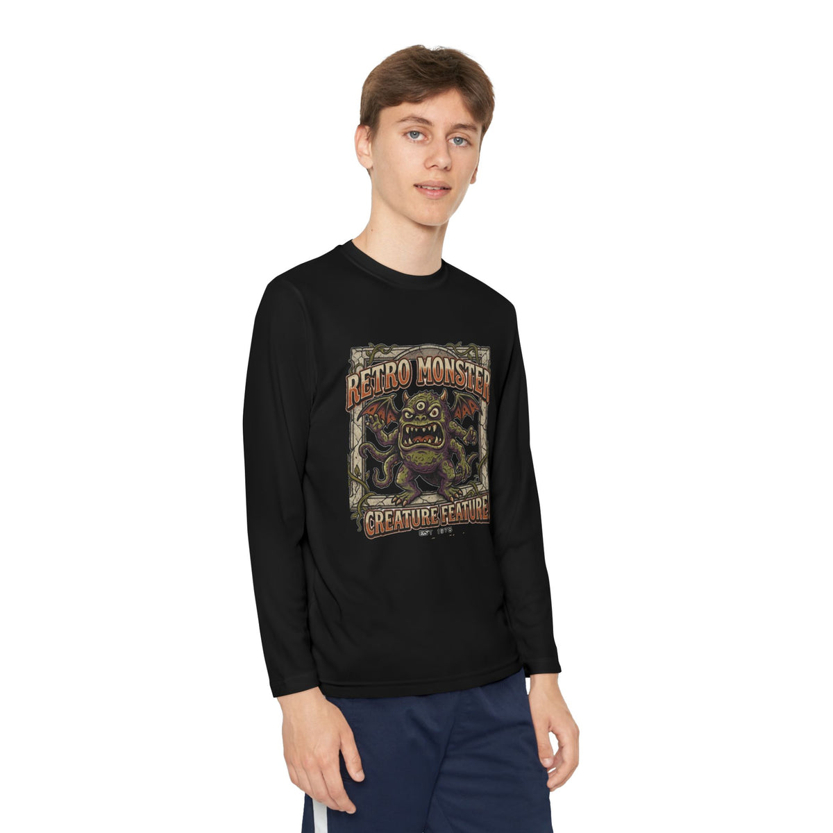 Youth Long Sleeve Tee — Retro Monster "Creature Feature" Graphic