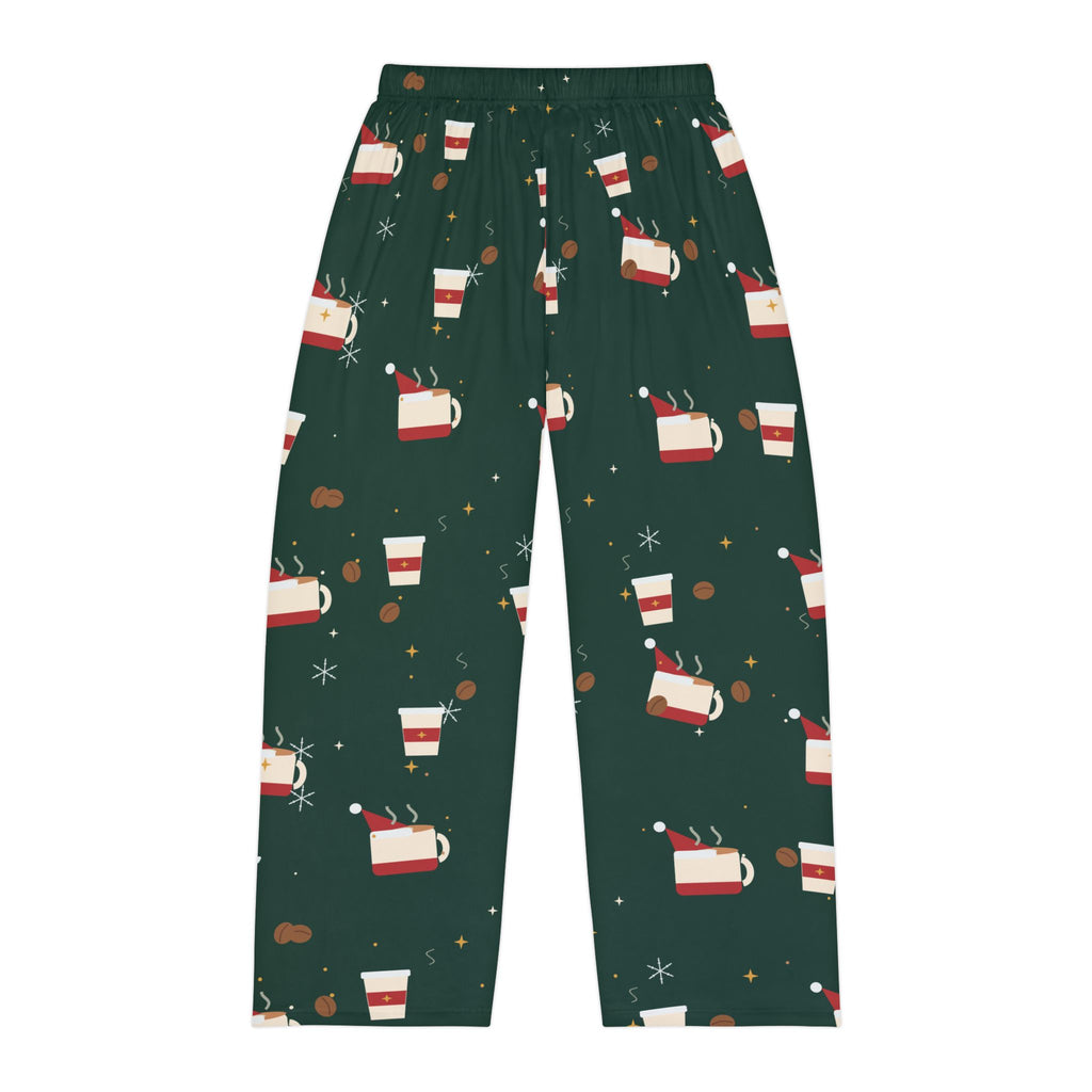 Santa Runs on Coffee Men's Christmas Pajama Pants - Green — Funny Coffee Lover Lounge Pants, Holiday PJ Bottoms for Him
