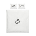 Mr. & Mrs. Cotton Bed Set — White Duvet Cover with Wedding Ring Design
