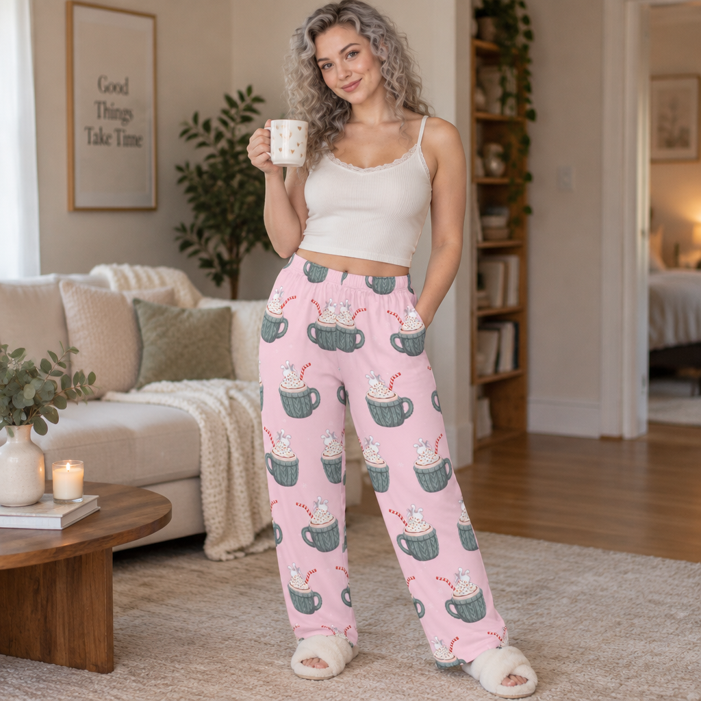 Women's Pink Christmas Hot Cocoa Mug Pajama Pants
