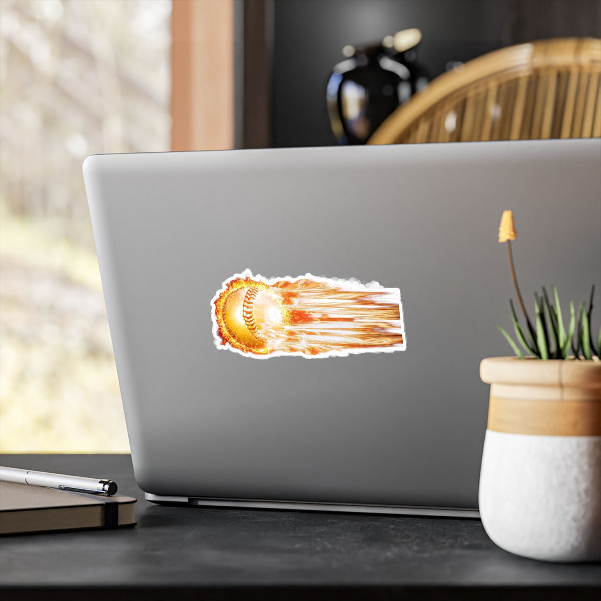 Flaming Baseball Kiss-Cut Vinyl Decal — Fireball Sports Sticker for Laptops, Water Bottles & Cars