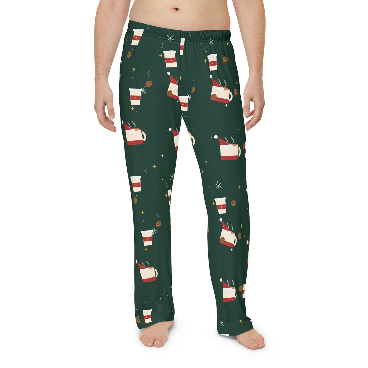 Santa Runs on Coffee Men's Christmas Pajama Pants - Green — Funny Coffee Lover Lounge Pants, Holiday PJ Bottoms for Him