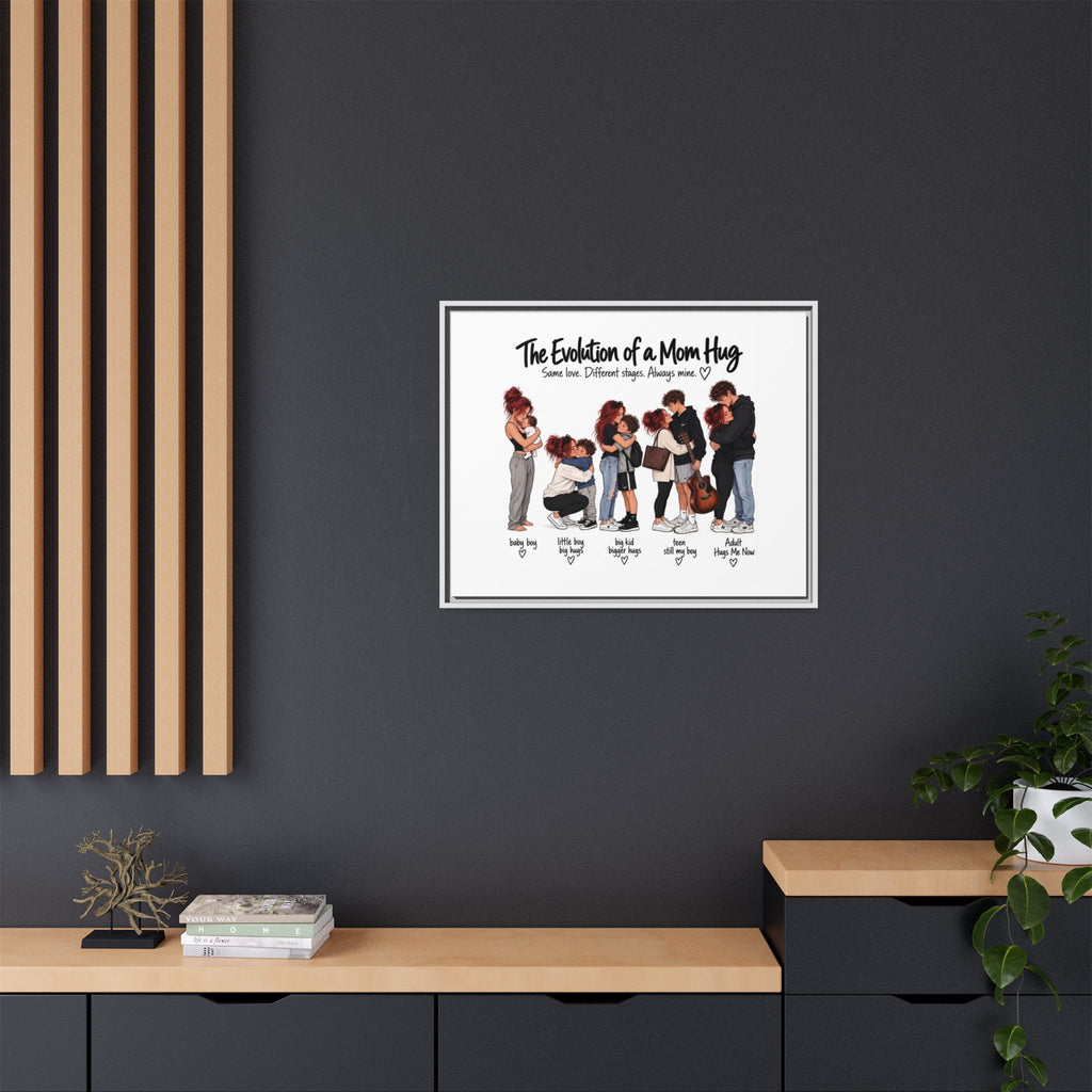 Framed Canvas Wall Art - "The Evolution of a Mom Hug Boy" Family Illustration