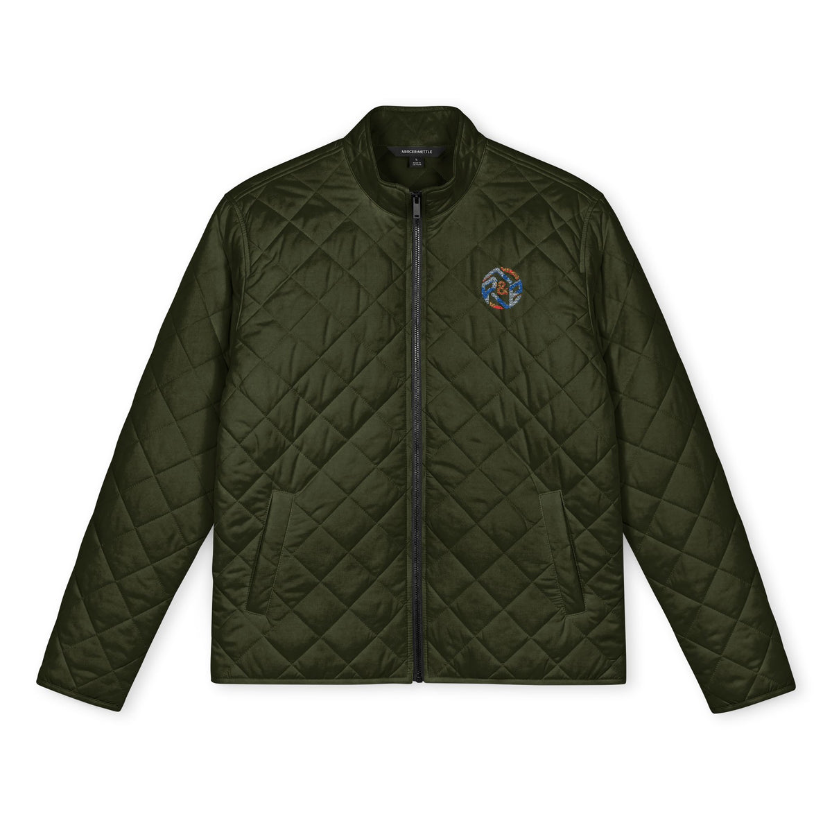 Quilted Full-Zip Jacket — Embroidered Compass Badge