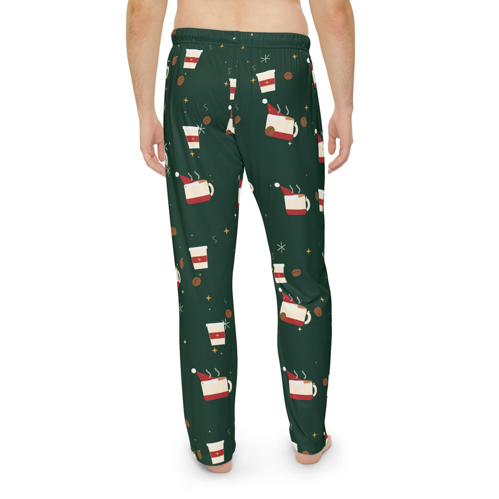 Santa Runs on Coffee Men's Christmas Pajama Pants - Green — Funny Coffee Lover Lounge Pants, Holiday PJ Bottoms for Him