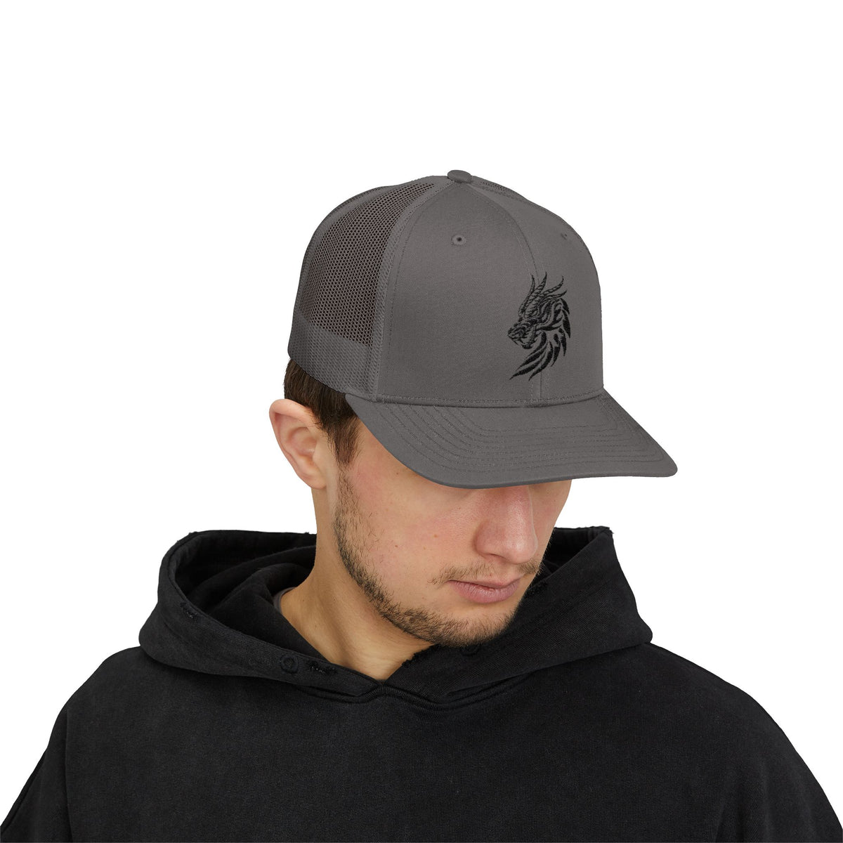 Trucker Cap — Black Tribal Dragon Snapback