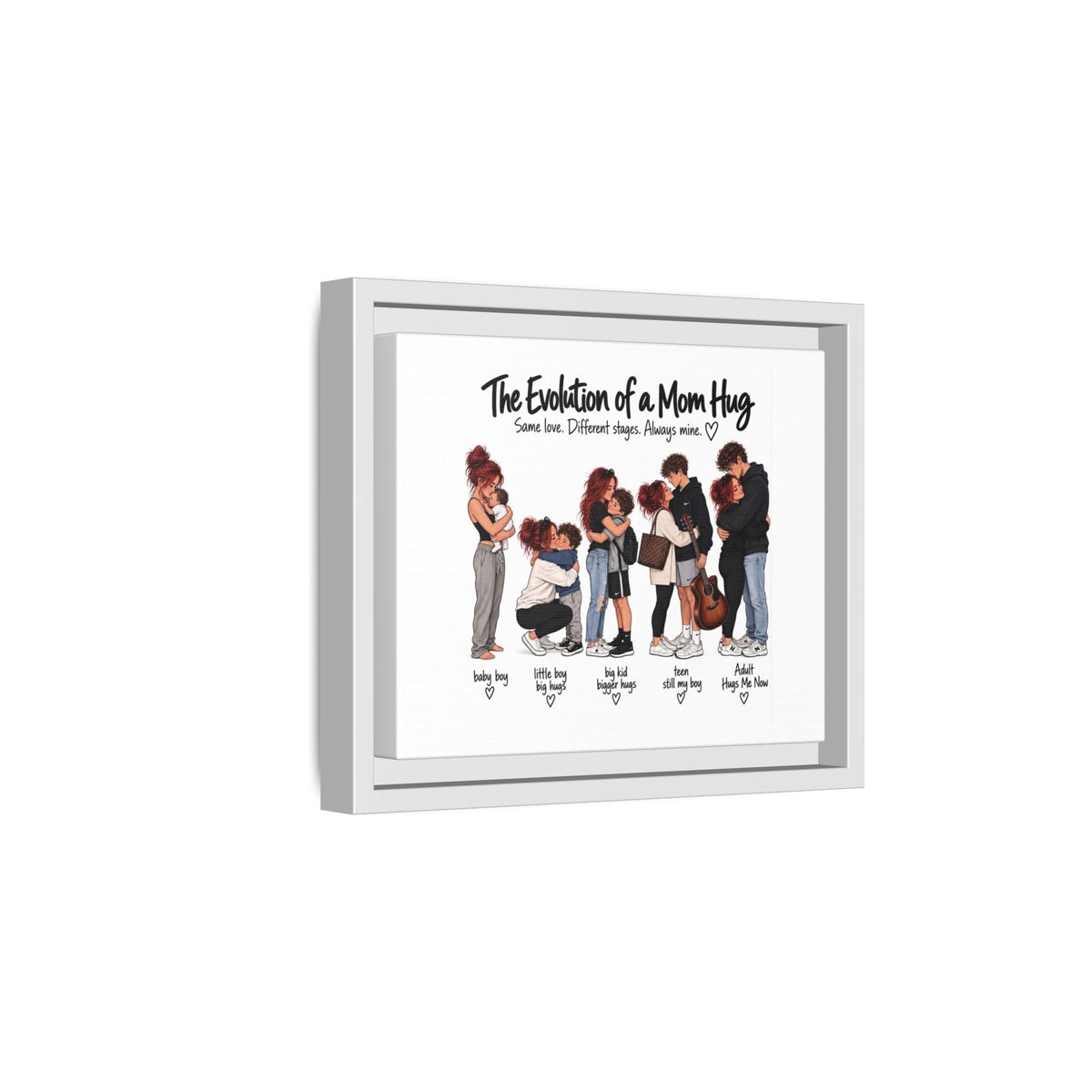 Framed Canvas Wall Art - "The Evolution of a Mom Hug Boy" Family Illustration