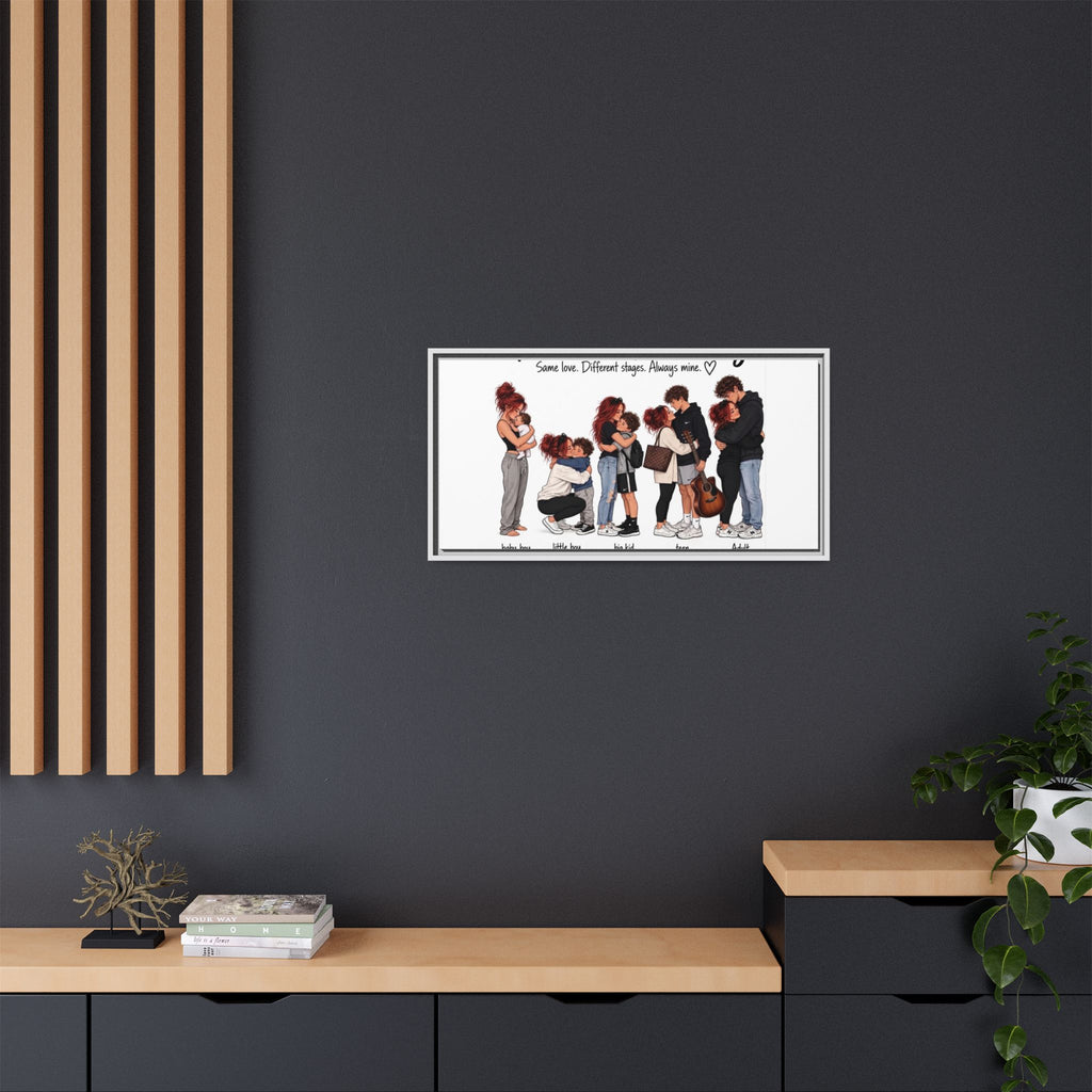 Framed Canvas Wall Art - "The Evolution of a Mom Hug Boy" Family Illustration