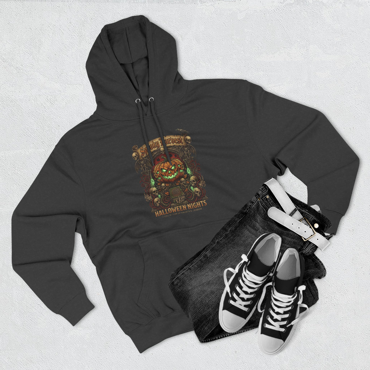 Halloween Pumpkin Demon Hoodie - Spooky Vintage Horror Graphic Fleece