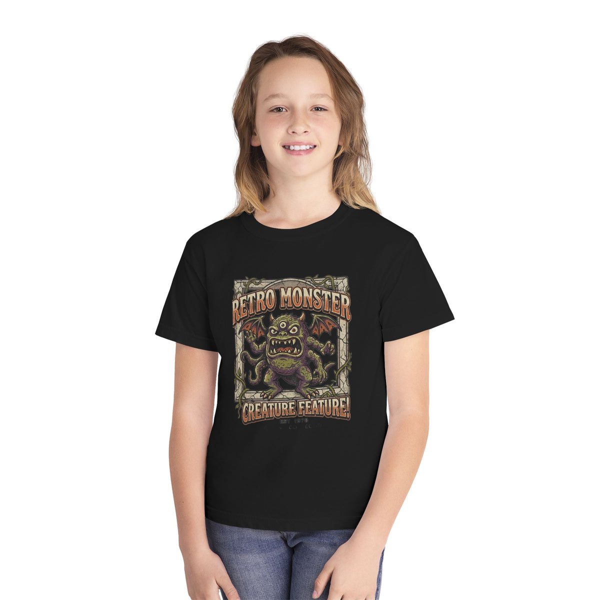 Retro Monster Youth Tee - 'Creature Feature' Vintage Graphic Kids Shirt