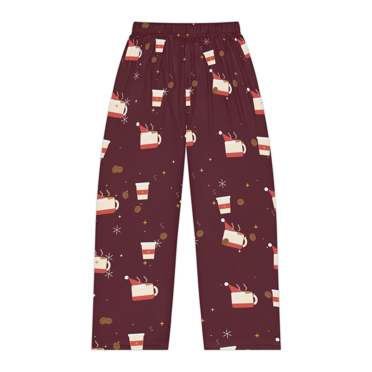 Santa Runs on Coffee Women's Christmas Pajama Pants - Burgundy — Funny Coffee Lover Lounge Pants, Holiday PJ Bottoms for Her