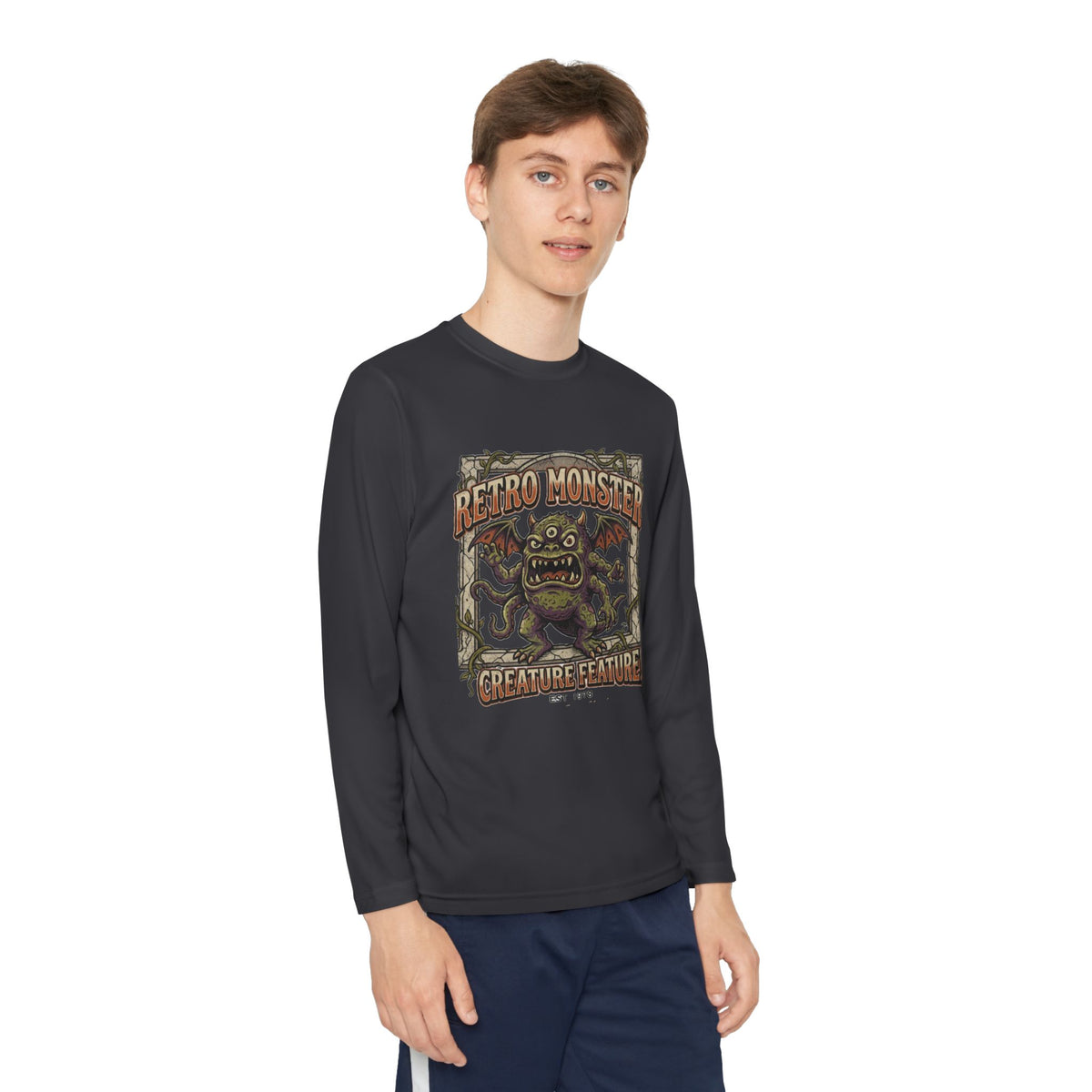 Youth Long Sleeve Tee — Retro Monster "Creature Feature" Graphic