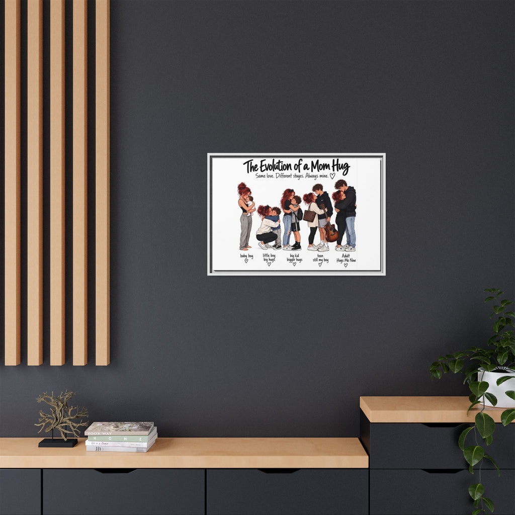 Framed Canvas Wall Art - "The Evolution of a Mom Hug Boy" Family Illustration