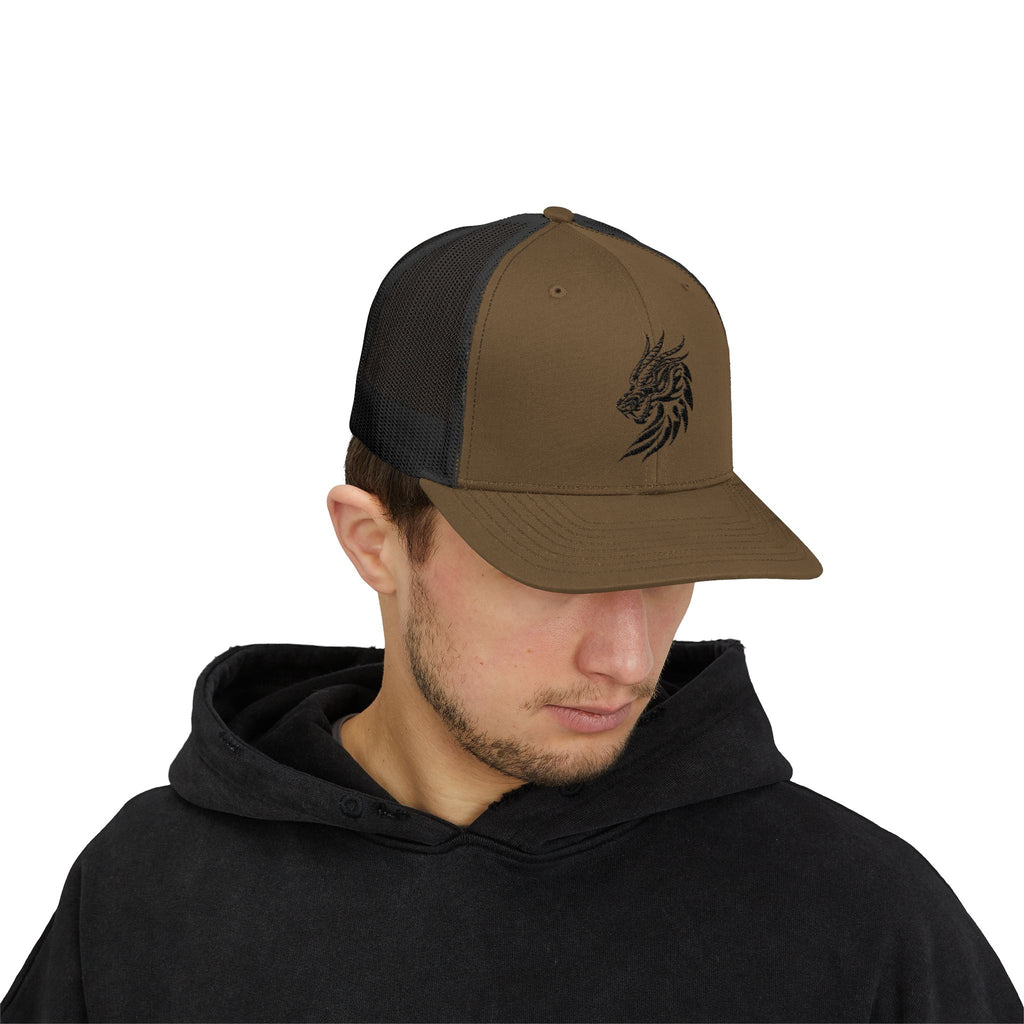 Trucker Cap — Black Tribal Dragon Snapback
