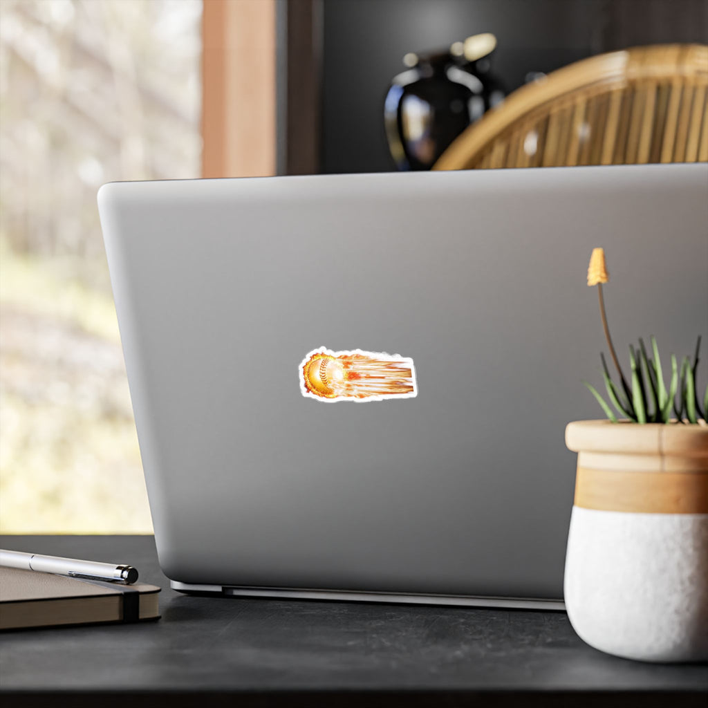Flaming Baseball Kiss-Cut Vinyl Decal — Fireball Sports Sticker for Laptops, Water Bottles & Cars