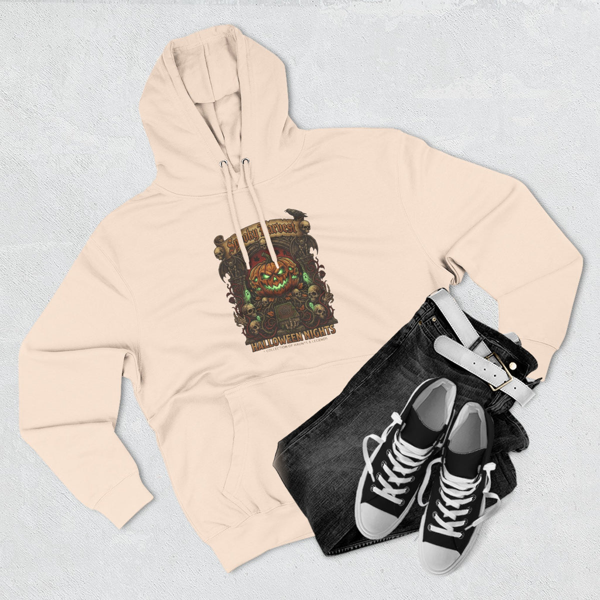 Halloween Pumpkin Demon Hoodie - Spooky Vintage Horror Graphic Fleece