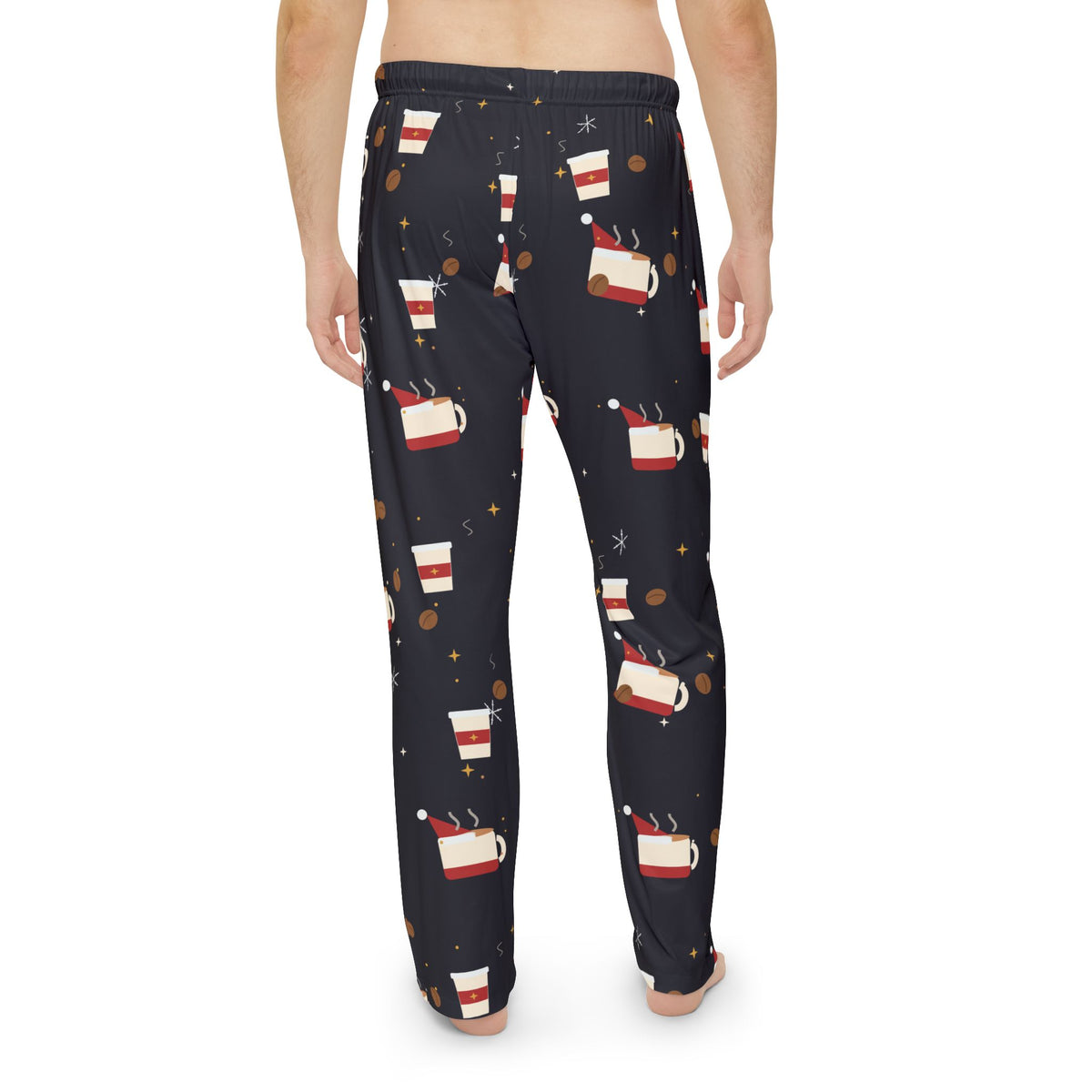 Santa Runs on Coffee Men's Christmas Pajama Pants - Charcoal — Funny Coffee Lover Lounge Pants, Holiday PJ Bottoms for Him