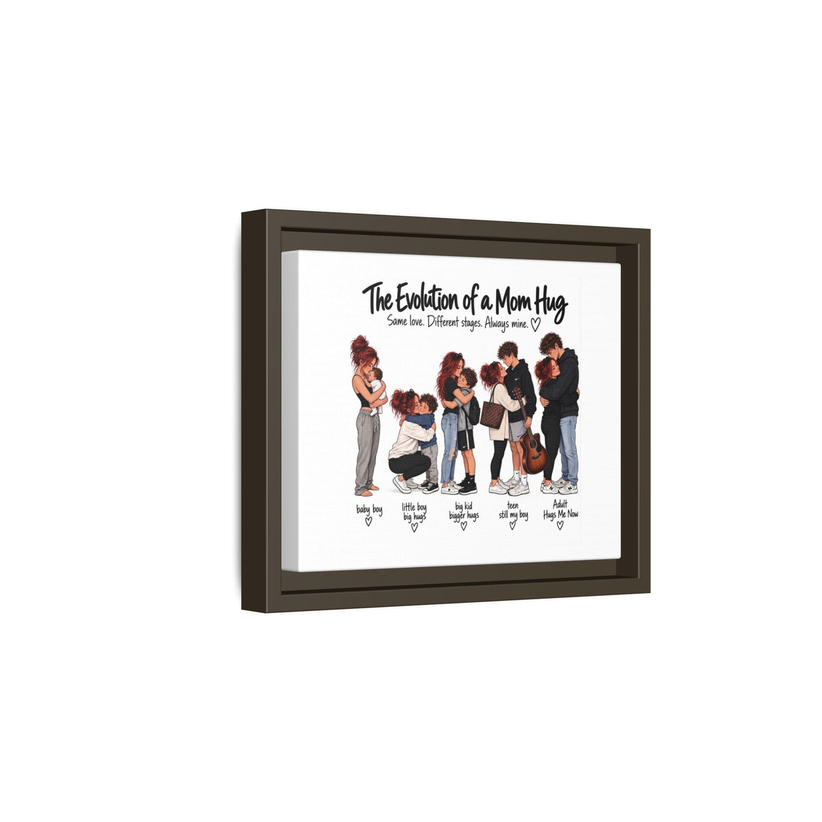 Framed Canvas Wall Art - "The Evolution of a Mom Hug Boy" Family Illustration