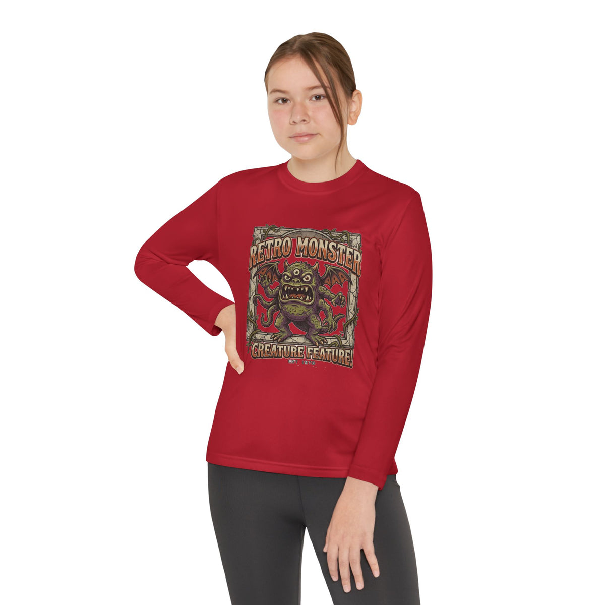 Youth Long Sleeve Tee — Retro Monster "Creature Feature" Graphic