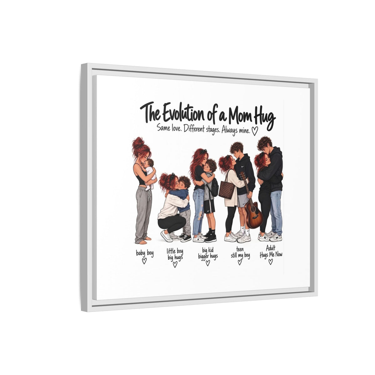 Framed Canvas Wall Art - "The Evolution of a Mom Hug Boy" Family Illustration