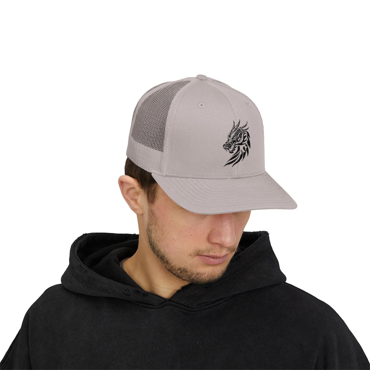 Trucker Cap — Black Tribal Dragon Snapback