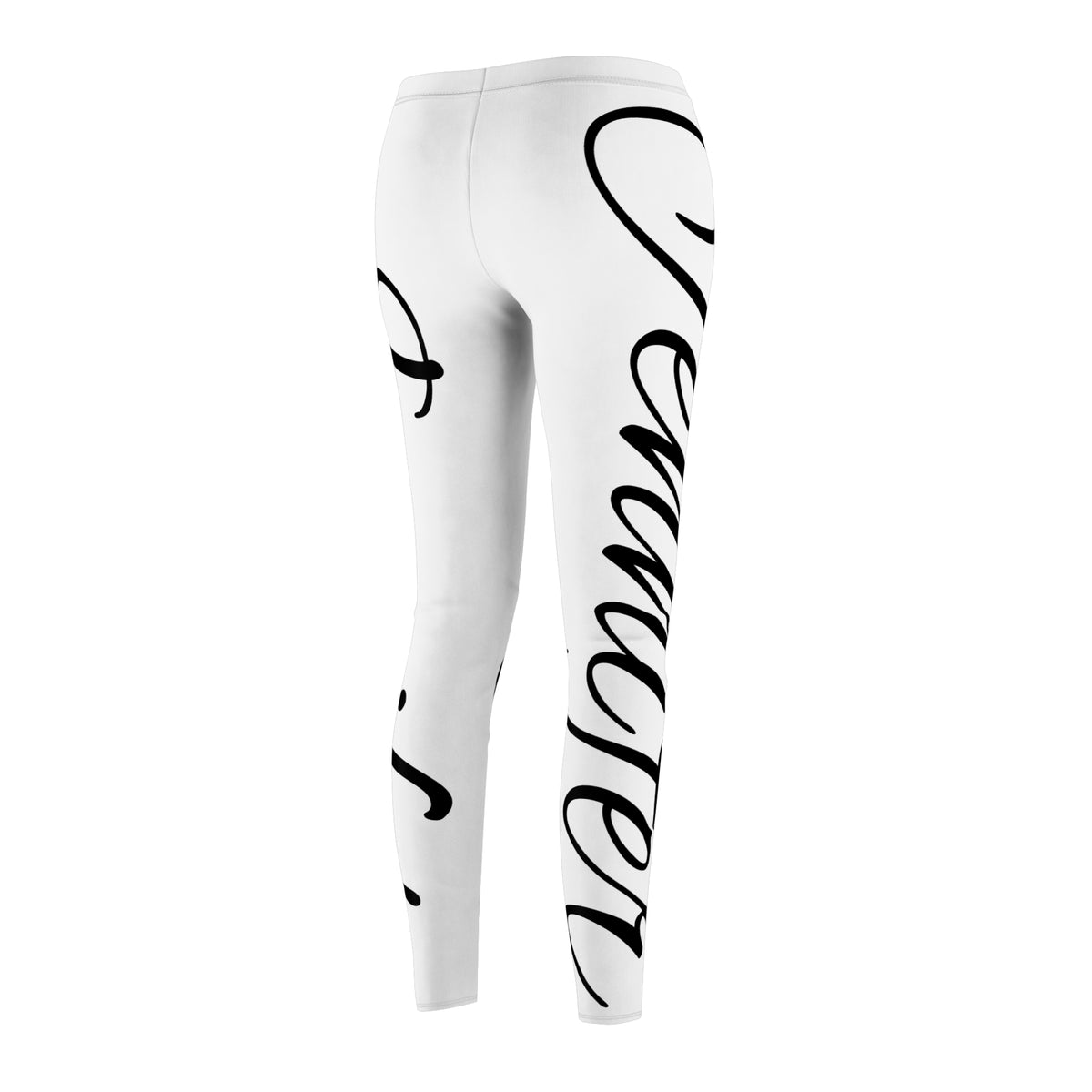 Script Name White Leggings — Stylish Calligraphy 'Savage' All-Over Print Leggings