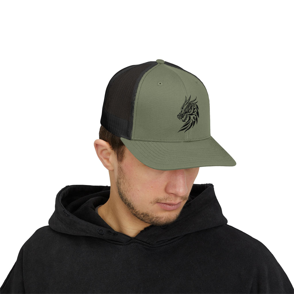 Trucker Cap — Black Tribal Dragon Snapback