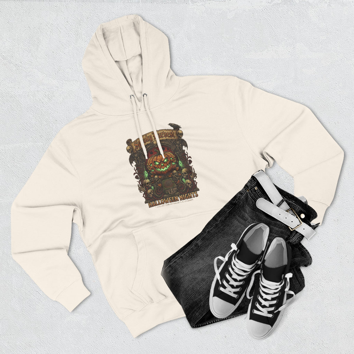 Halloween Pumpkin Demon Hoodie - Spooky Vintage Horror Graphic Fleece