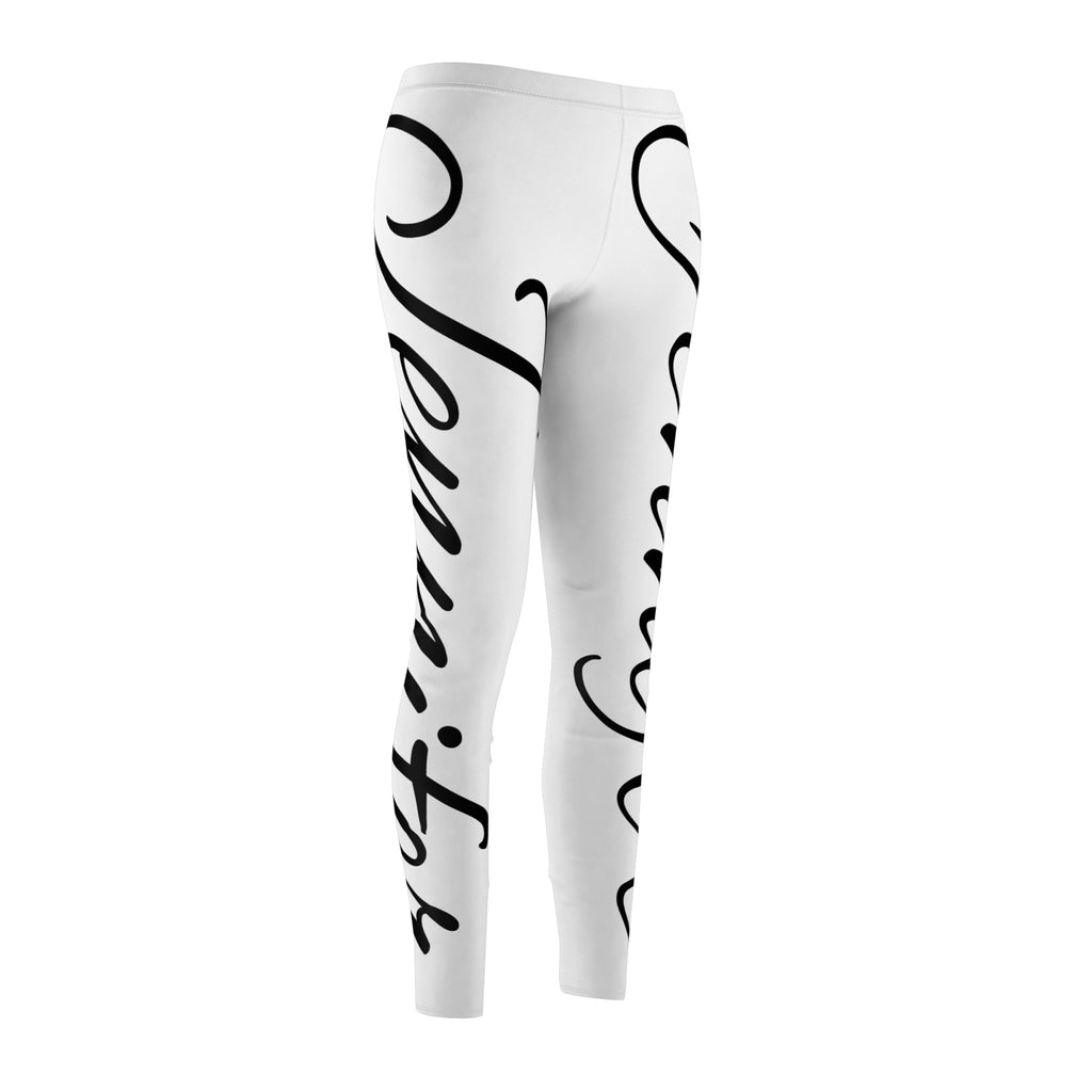 Script Name White Leggings — Stylish Calligraphy 'Savage' All-Over Print Leggings