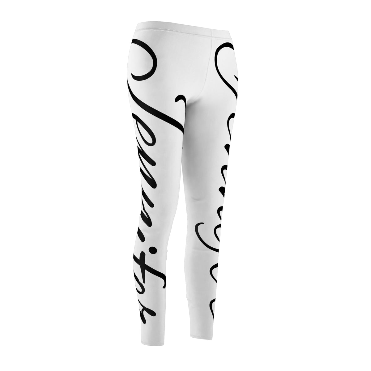 Script Name White Leggings — Stylish Calligraphy 'Savage' All-Over Print Leggings