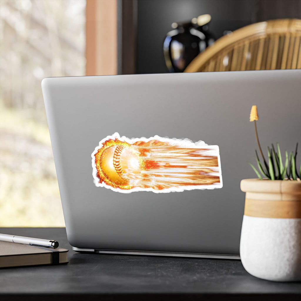 Flaming Baseball Kiss-Cut Vinyl Decal — Fireball Sports Sticker for Laptops, Water Bottles & Cars