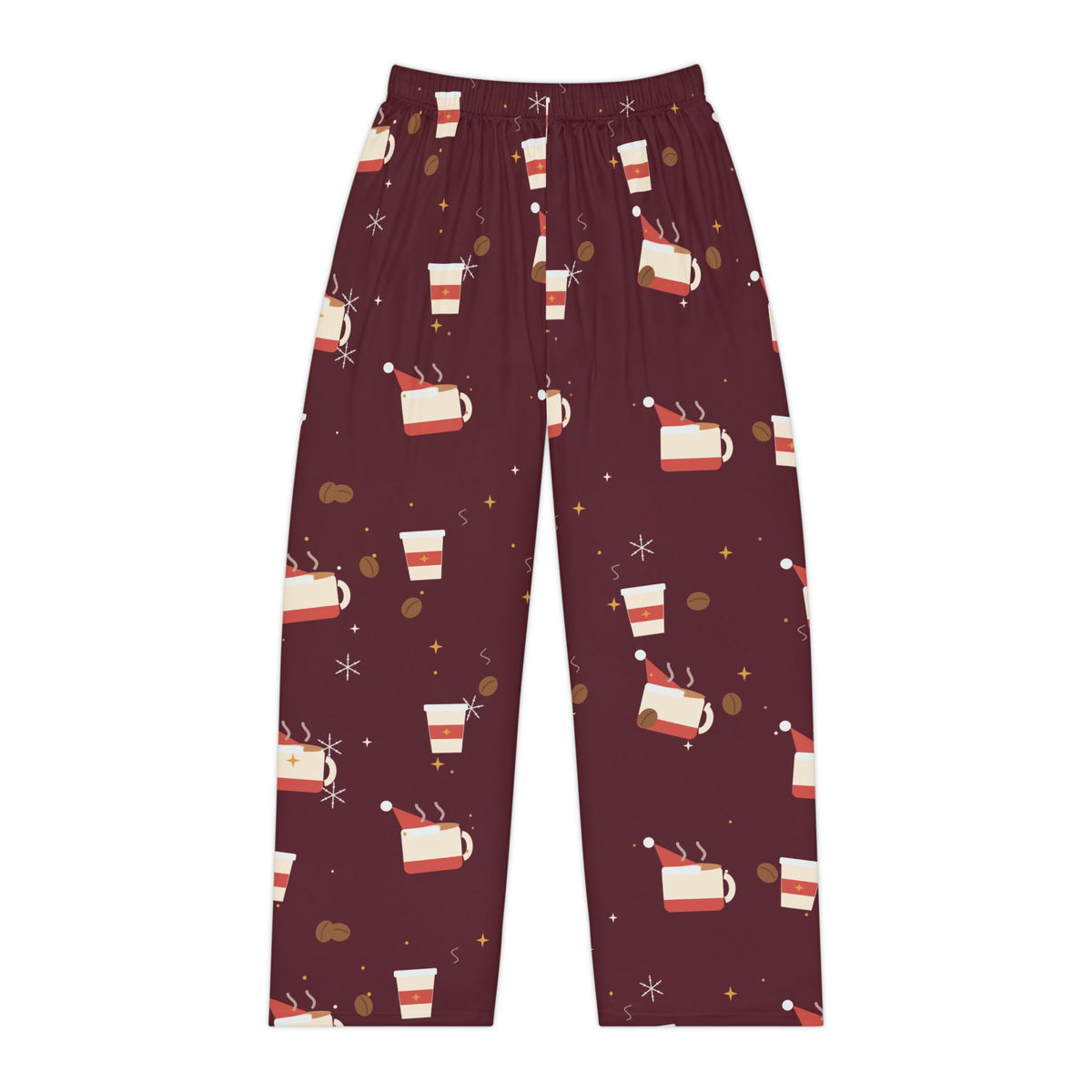 Santa Runs on Coffee Women's Christmas Pajama Pants - Burgundy — Funny Coffee Lover Lounge Pants, Holiday PJ Bottoms for Her