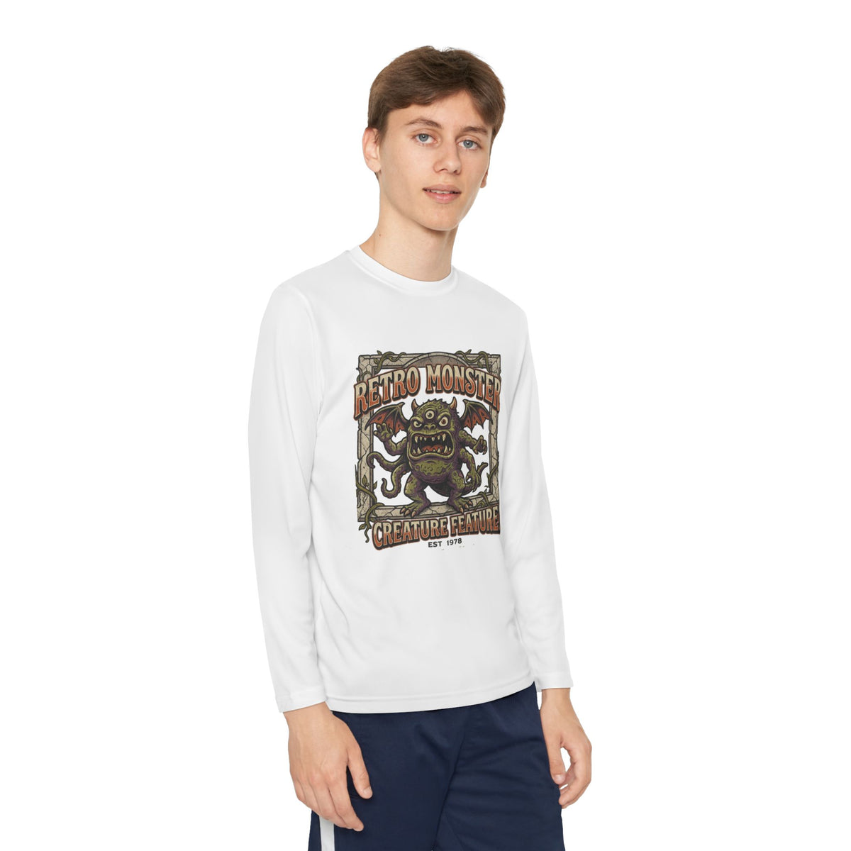Youth Long Sleeve Tee — Retro Monster "Creature Feature" Graphic