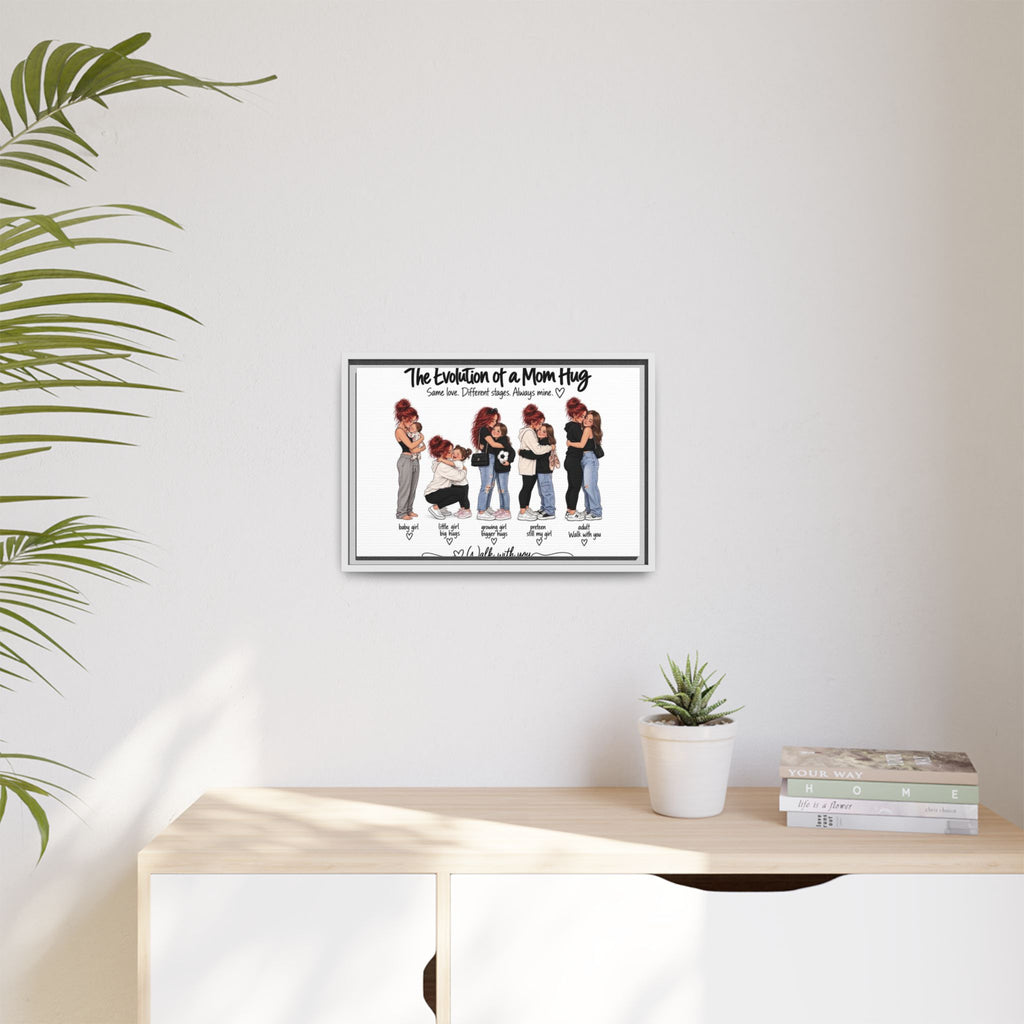 Framed Matte Canvas - "The Evolution of a Mom Hug Girl" Illustration (Mother & Daughter Stages)