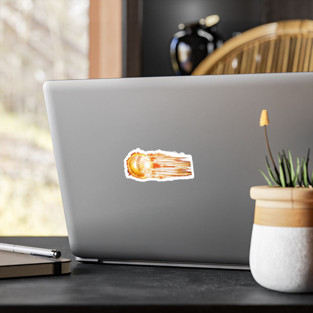 Flaming Baseball Kiss-Cut Vinyl Decal — Fireball Sports Sticker for Laptops, Water Bottles & Cars