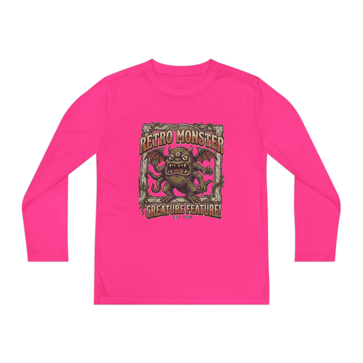 Youth Long Sleeve Tee — Retro Monster "Creature Feature" Graphic