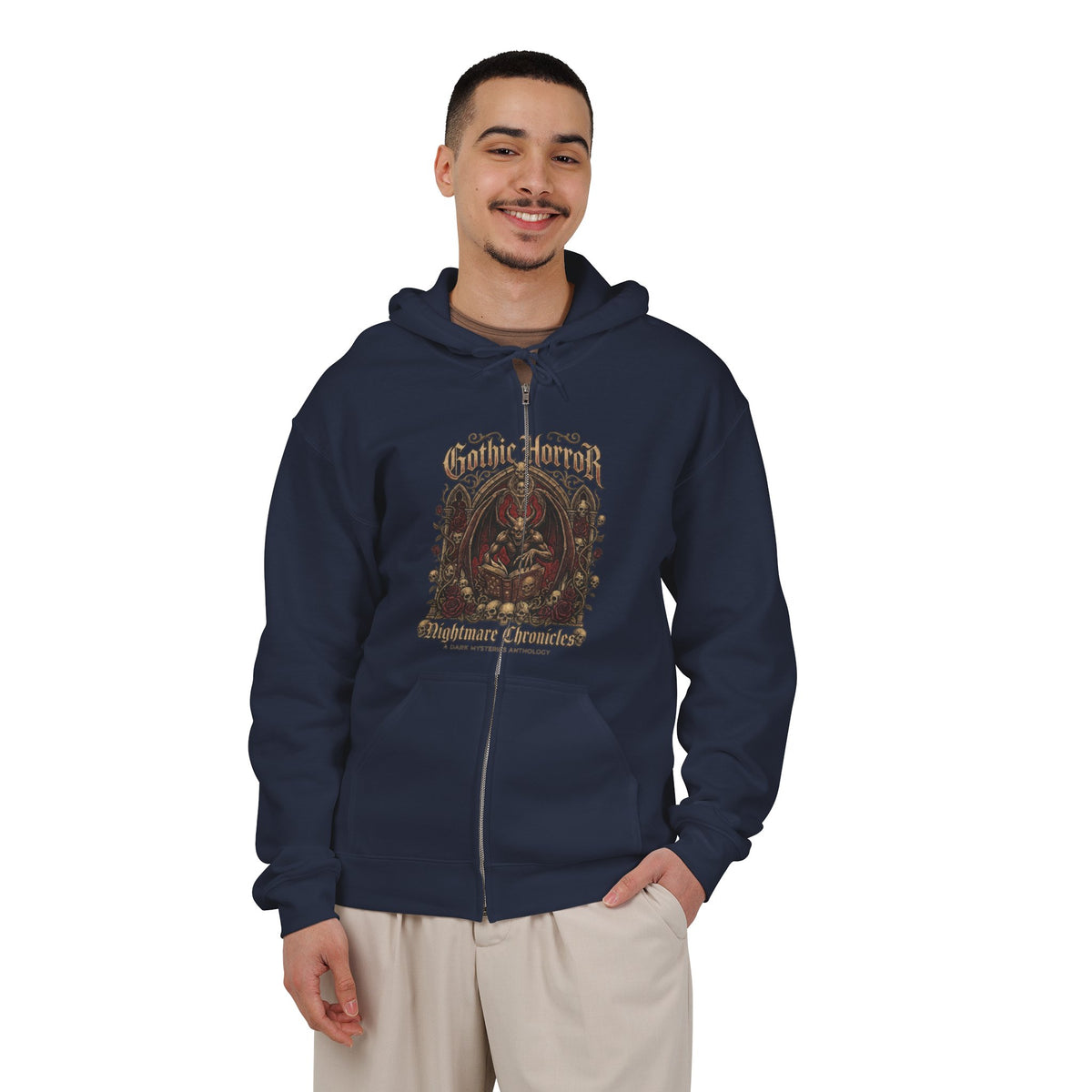 Zip Hoodie — Gothic 'God Be With You' Vintage Skull Design