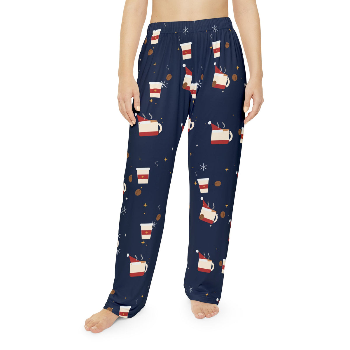 Santa Runs on Coffee Women's Christmas Pajama Pants - Navy — Funny Coffee Lover Lounge Pants, Holiday PJ Bottoms for Her