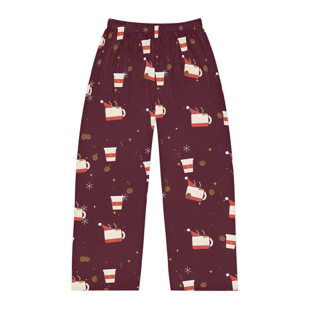 Santa Runs on Coffee Men's Christmas Pajama Pants - Burgundy — Funny Coffee Lover Lounge Pants, Holiday PJ Bottoms for Him