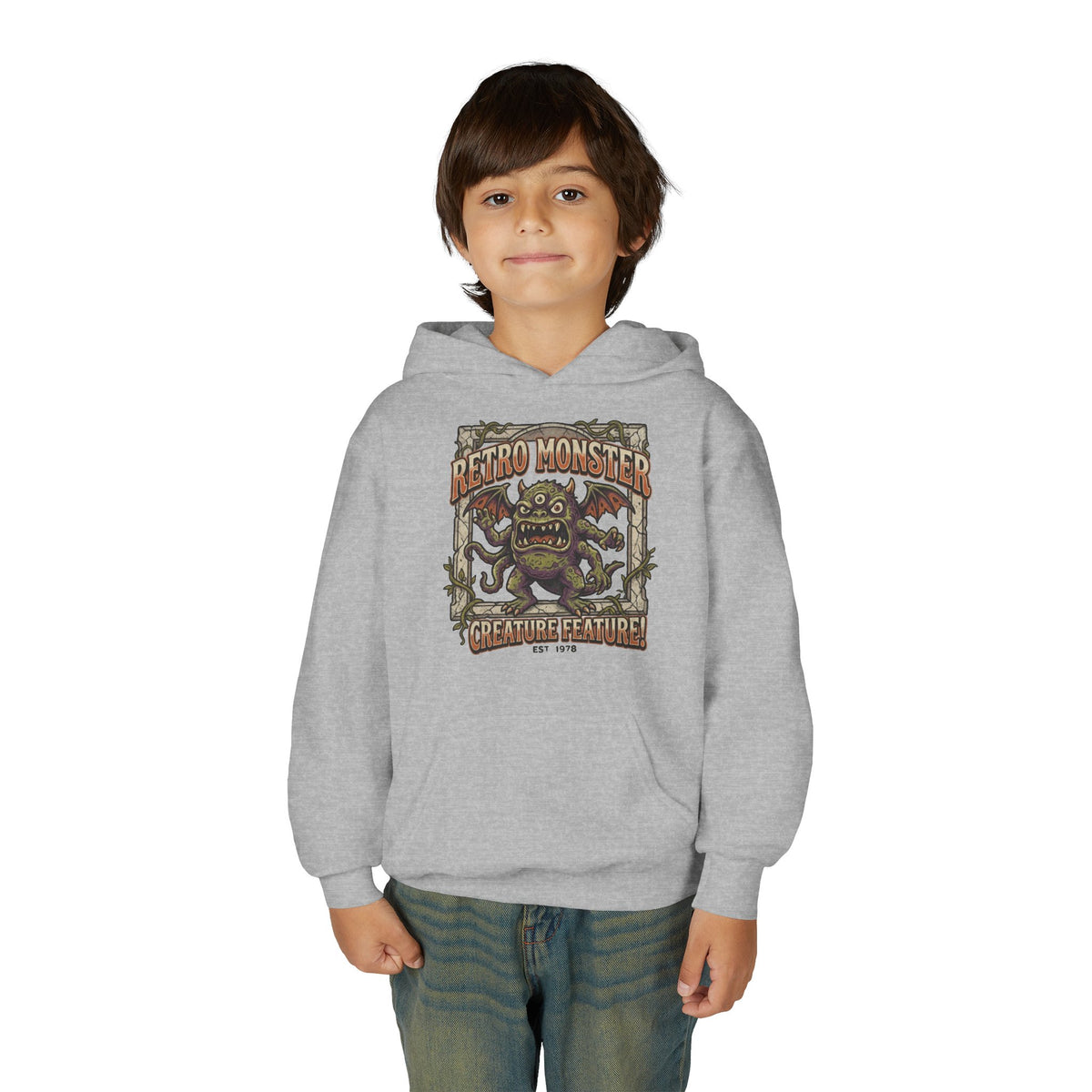 Youth Hoodie — "Retro Monster: Creature Feature" Graphic Pullover