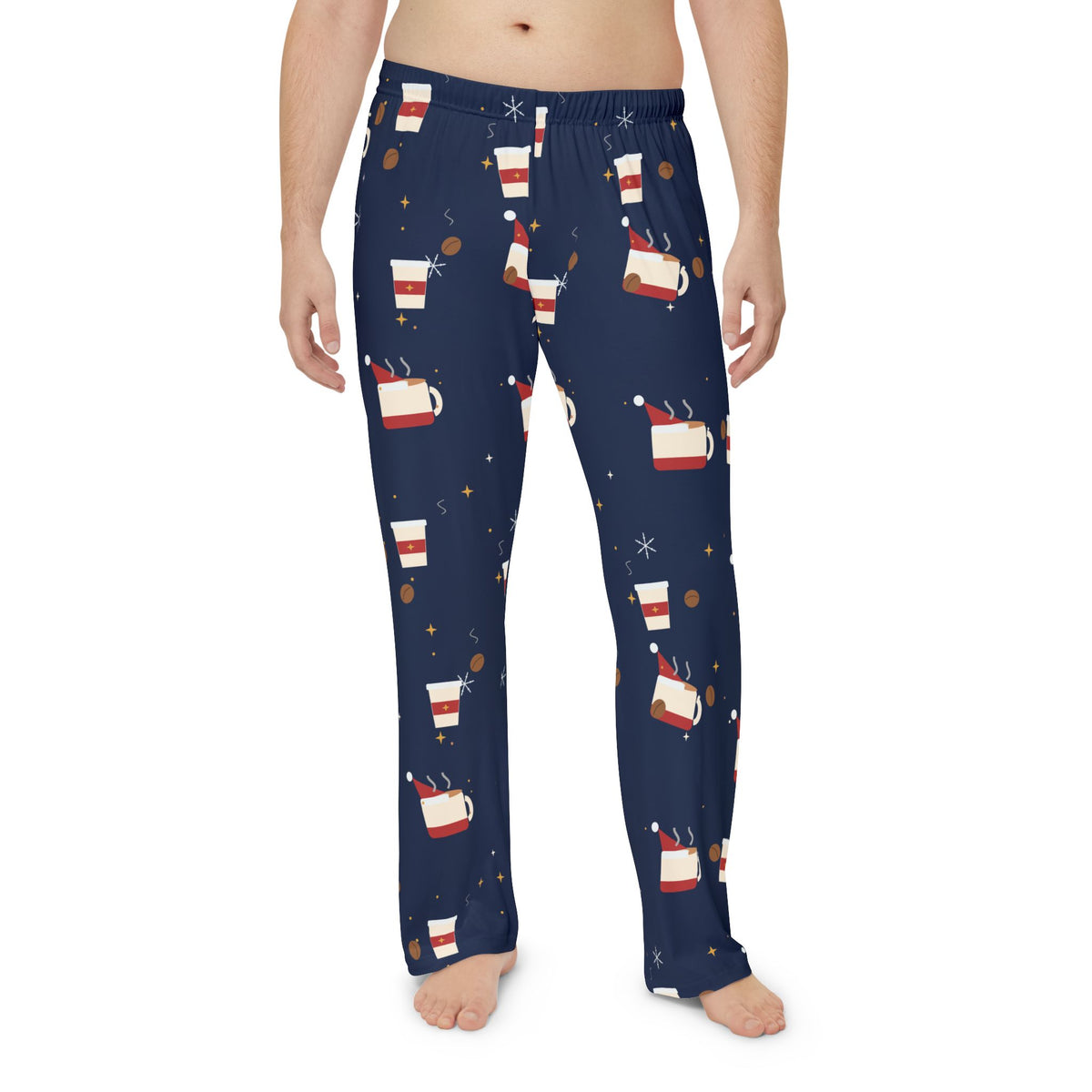 Santa Runs on Coffee Men's Christmas Pajama Pants - Navy — Funny Coffee Lover Lounge Pants, Holiday PJ Bottoms for Him