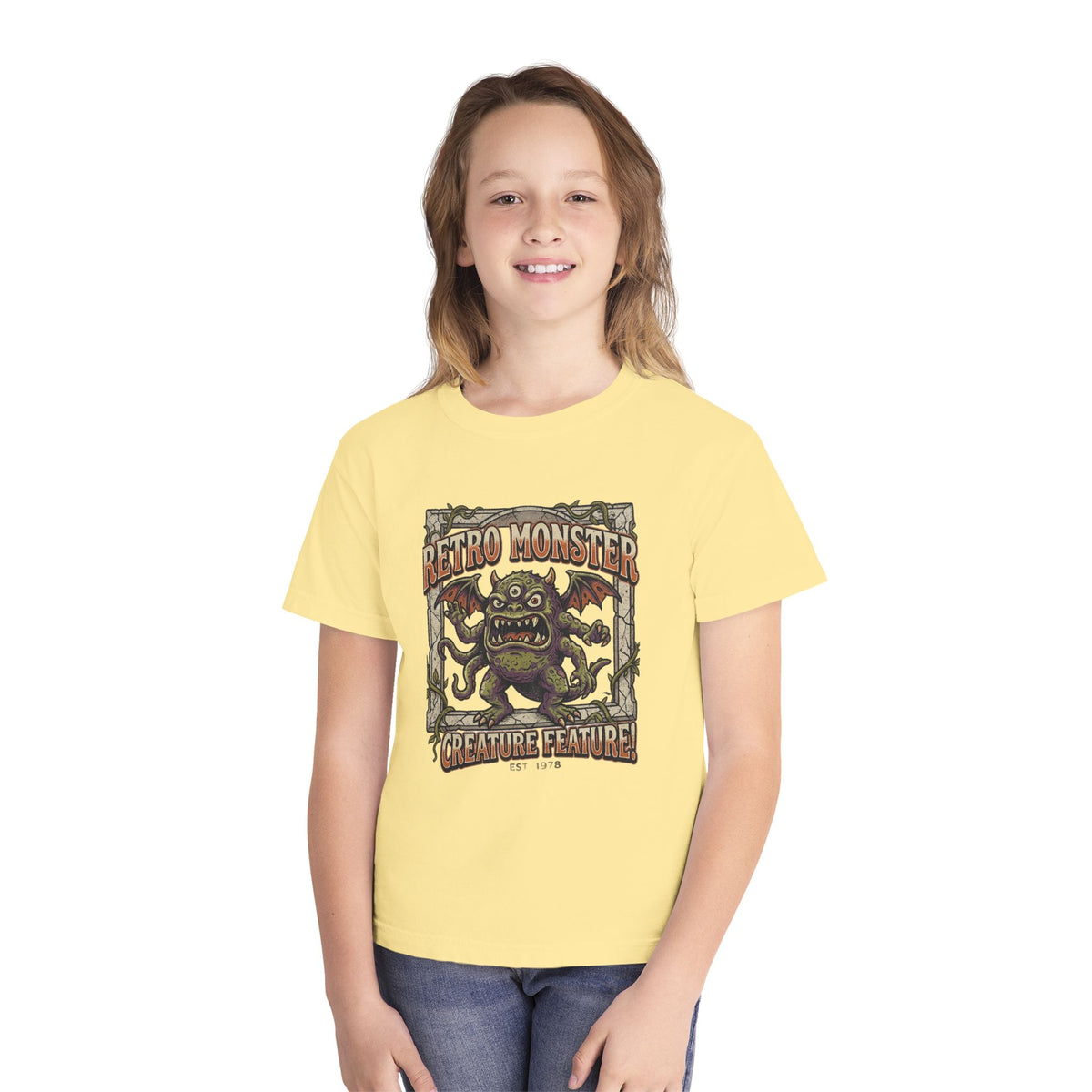 Retro Monster Youth Tee - 'Creature Feature' Vintage Graphic Kids Shirt