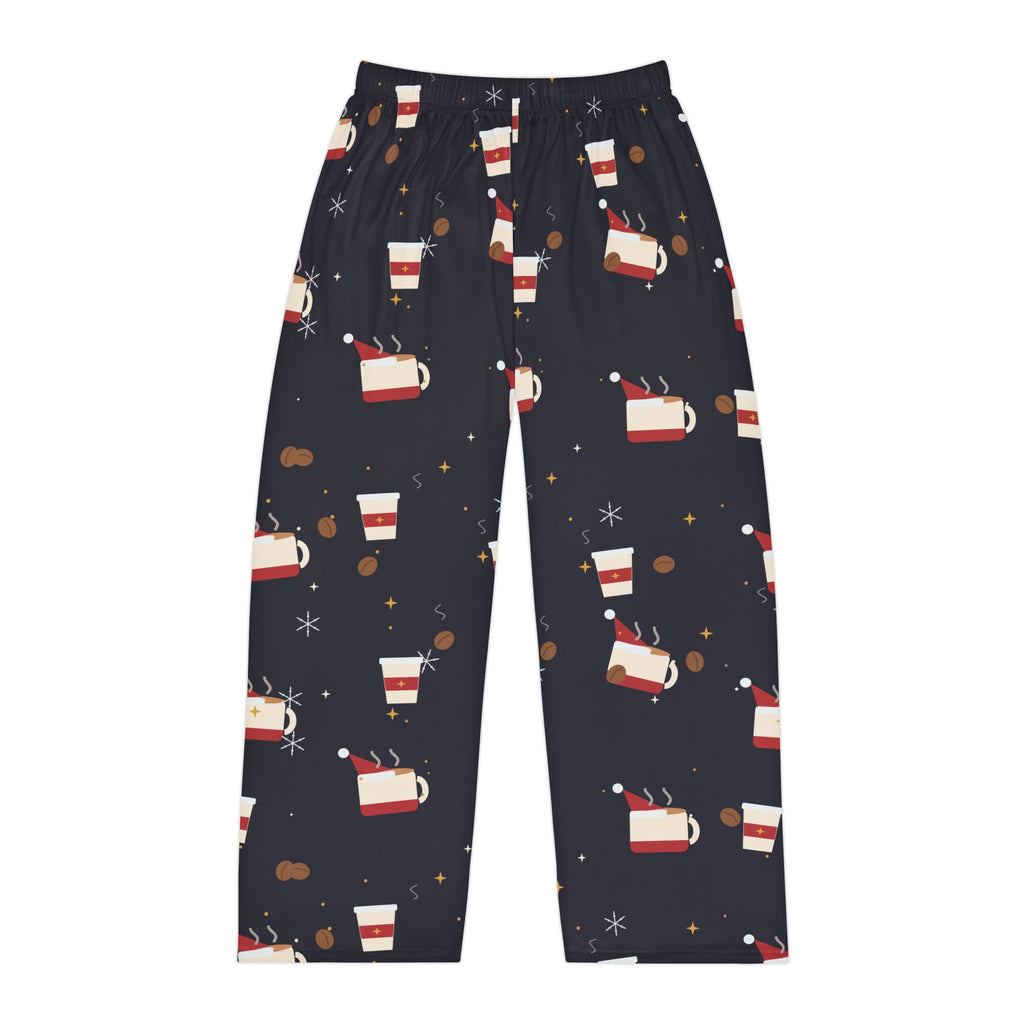 Santa Runs on Coffee Men's Christmas Pajama Pants - Charcoal — Funny Coffee Lover Lounge Pants, Holiday PJ Bottoms for Him