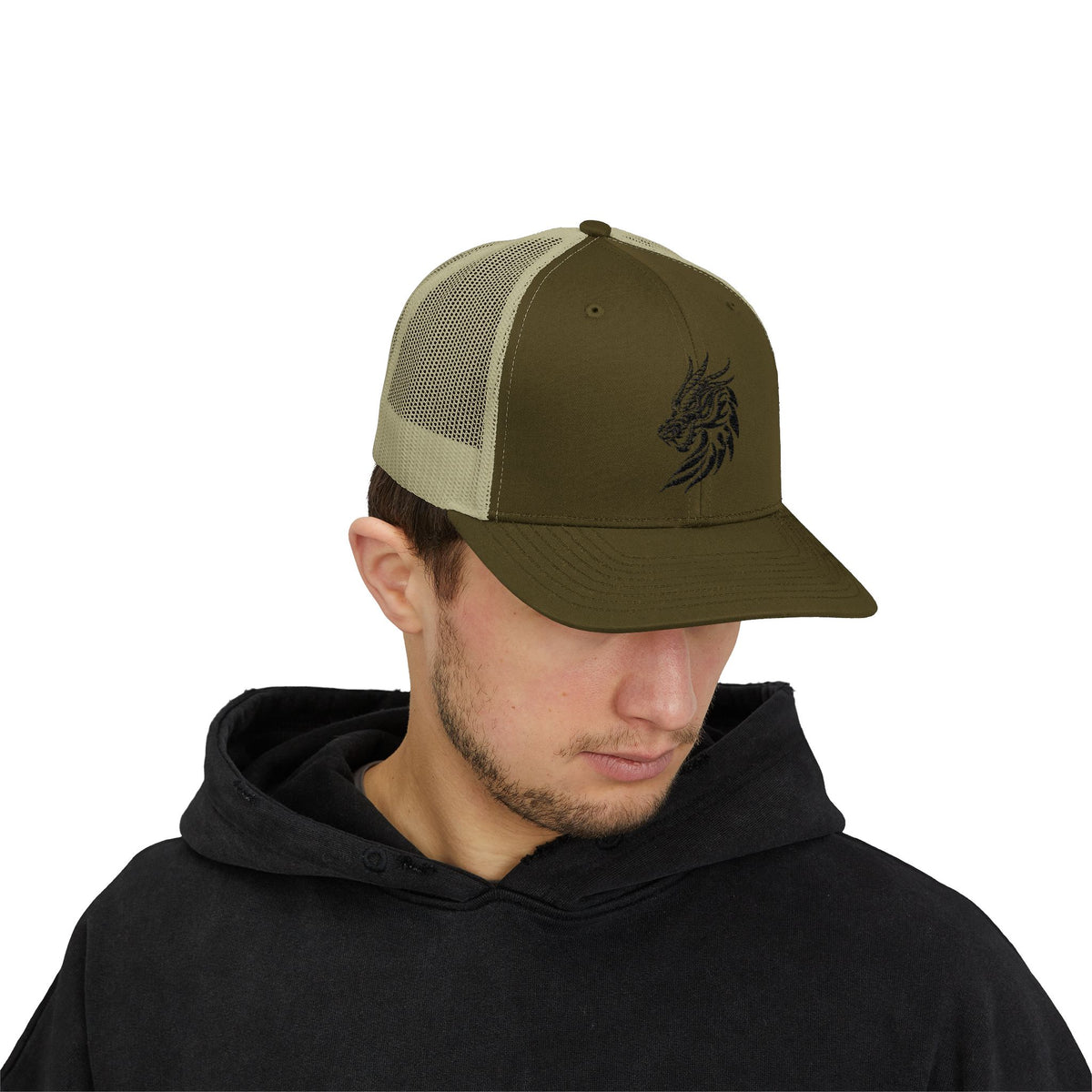 Trucker Cap — Black Tribal Dragon Snapback